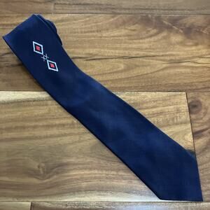 Vtg 50s 60s Skinny Tie Atomic MCM Art Deco Medallion Red Slim Necktie Embroidery